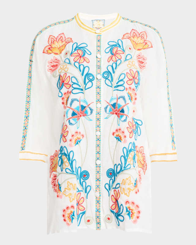 Audrey Floral-Embroidered Georgette Shirt
